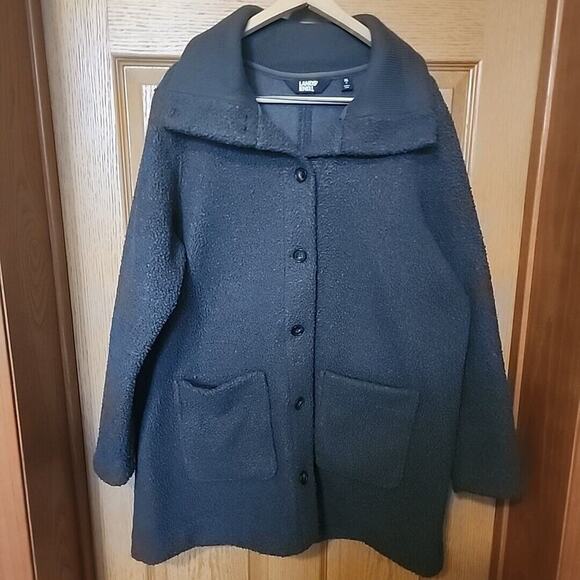 LANDS' END Dark Gray Boucle Coat Ladies Size XL 18 Fleece Warm Standing‎ Collar - Picture 1 of 11